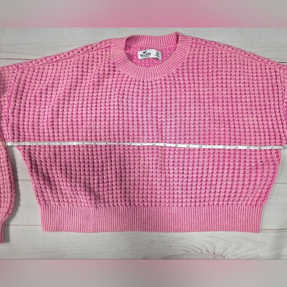 HOLLISTER Pink Cropped Long Sleeve Waffle Knit Sweater Size XS - New Without Tag - Picture 5 of 6
